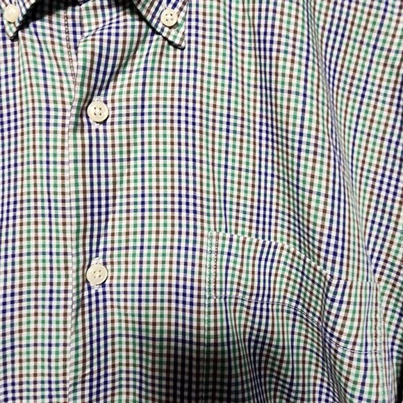 Peter Millar‎ Dress Shirt Blue Brown Green Plaid Button Front Embroidered Medium - Picture 2 of 7
